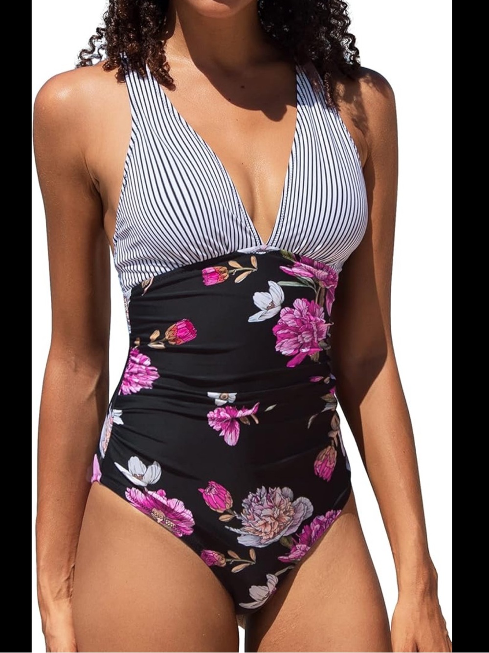Cupshe nwt Black Floral One-Piece Swimsuit with Pink & White Blooms 2XL